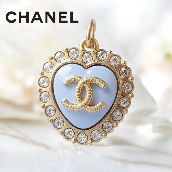 CHANEL Authentic Gold and White Heart Heart Pendant for Necklace - Picture 1 of 12